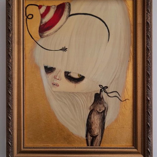 Painting with gilding powder and gold leaf on canvas, new, pop art