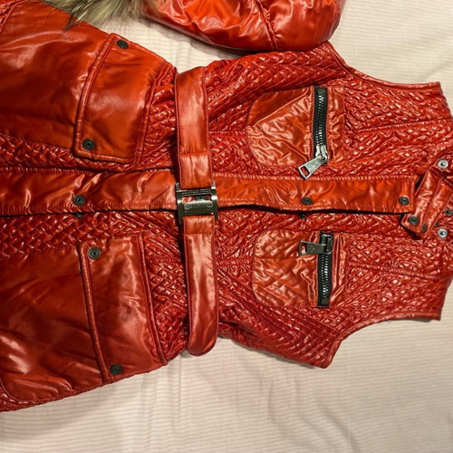 Rossodisera sleeveless vest like new with genuine fur hood, red