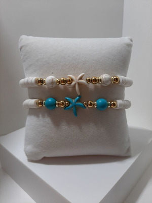 Handmade summer bracelets with starfish, new, set of 2 pieces