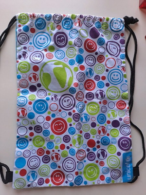 UNICEF backpack with drawstrings like new, colorful design