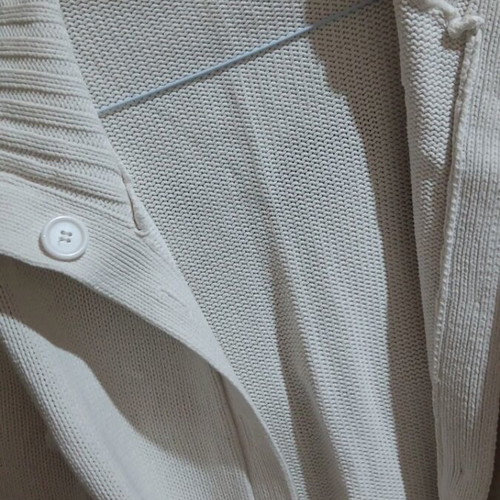 Knit long cardigan used, white and beige, size M