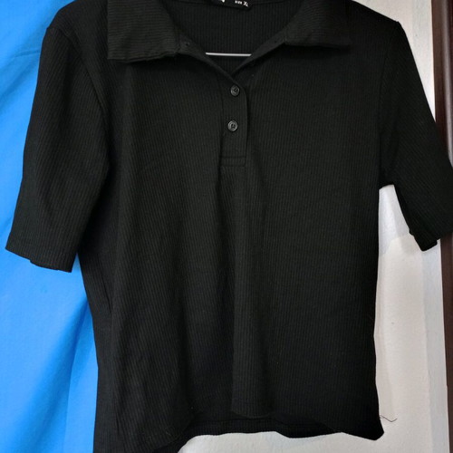 Women's polo shirt Sinsay black used, cropped, size XL