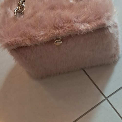 Zara pink fluffy shoulder clutch like new with gold chain