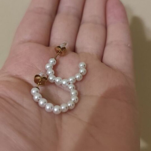 Earrings hoops with pearls stainless steel new