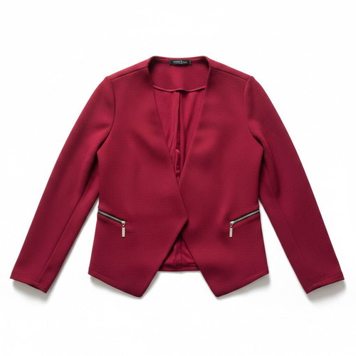 Paris2day Burgundy Open-Front Blazer with Zipper Pockets, One Size