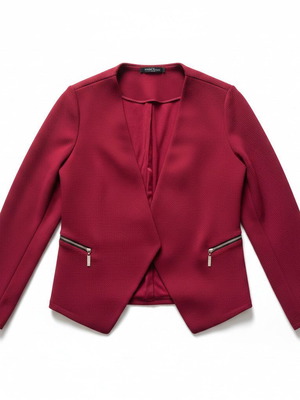 Paris2day Burgundy Open-Front Blazer with Zipper Pockets, One Size