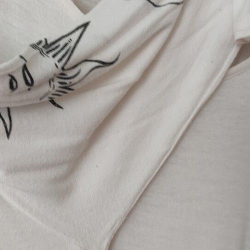 Boohoo white blouse used with sun and moon graphics on sleeves