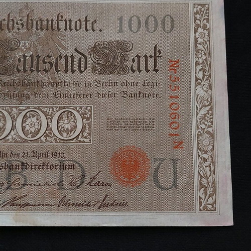 1000 Mark 1910 banknotes used, set of 2 from Germany