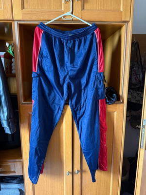 Men's tracksuit blue with red stripe on side and pockets, new XXL