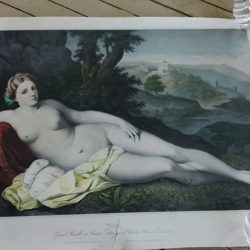 Chalcography The Resting Aphrodite 1850 hand-colored, used 60x43cm