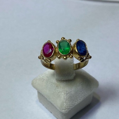 Silver (925) gold-plated ring with sapphire, ruby and emerald new