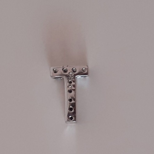 Silver charm pendant letter T with zircon, like new