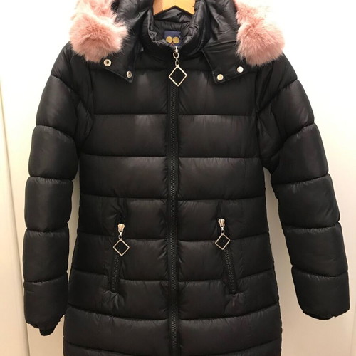 Girls' jacket XS with detachable fur, like new, black and pink