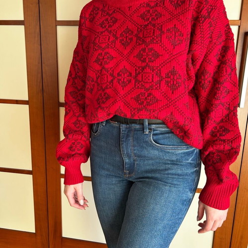Wool sweater like new, red, soft, made in Greece