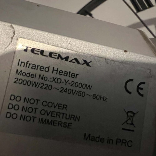 Telemax Infrared Heater XD-Y 2000W used, wall-mounted