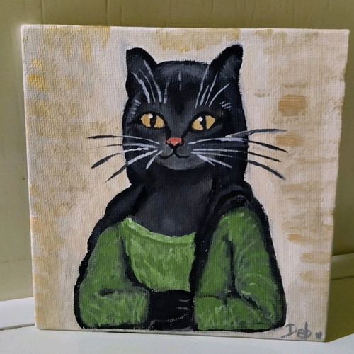 Meow-na Liza painting on canvas new with acrylics 13×13 cm