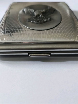 Harley Davidson metal cigarette case used with embossed eagle design
