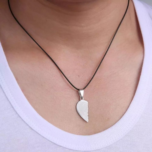 Steel necklace set of 2 heart couple new