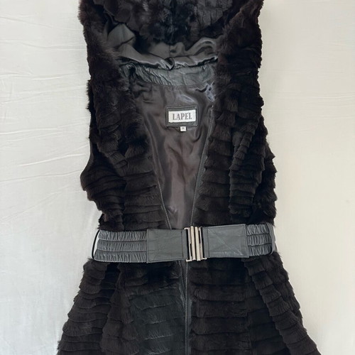 Apel Leather Vest With Fur Like New Black Size M