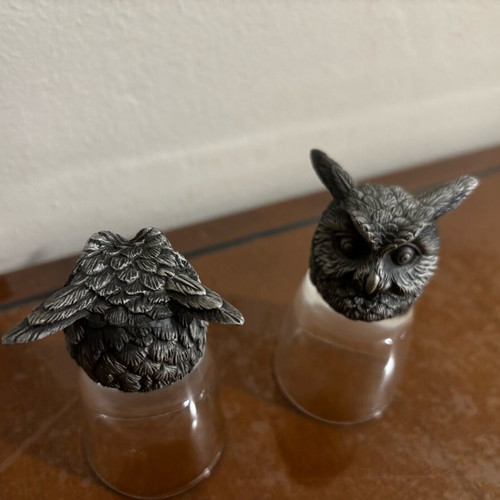 Metal owl shot glasses new