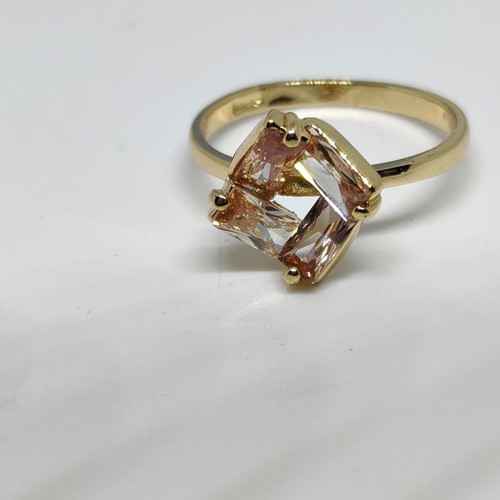 Gold ring with geometric champagne crystals like new