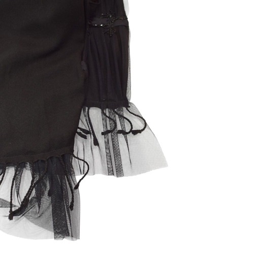 Vintage black silk chiffon scarf with bead embroidery used