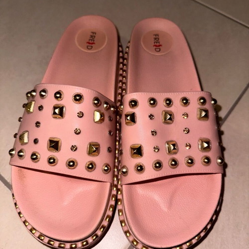 Keep Fred pink soft slippers like new with gold studs