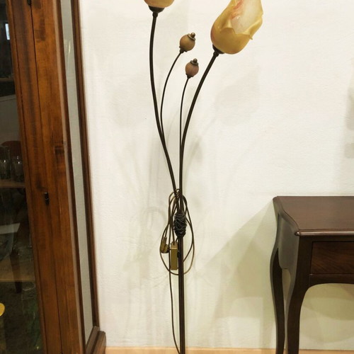 Floor lamp bronze with blown glass, like new