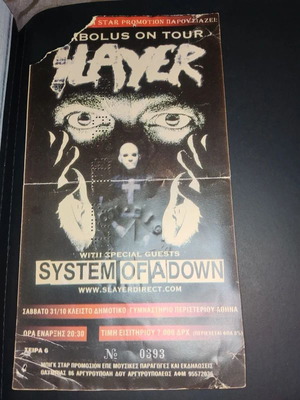 Slayer and System of a Down Athens 1998 ticket used