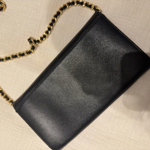 Furla clutch bag with chain black leather used