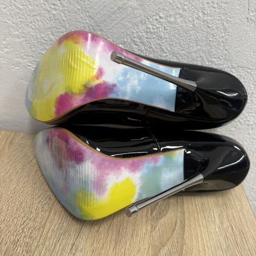Black patent leather stiletto heels, 16 cm