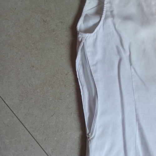 H&M white mini dress, linen, alpha line, V neckline