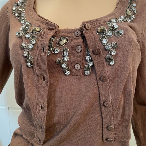 #OFFER  Relish Brown Knitted Blouse Jacket Round Buttons with Rhinestones Medium