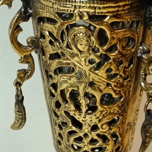Bronze hanging lamp used with depiction of Saint George