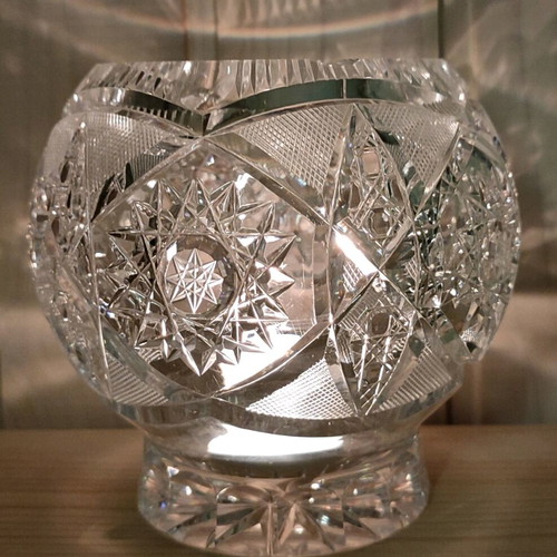 Vintage crystal vase/candle holder/ashtray used, with handmade designs
