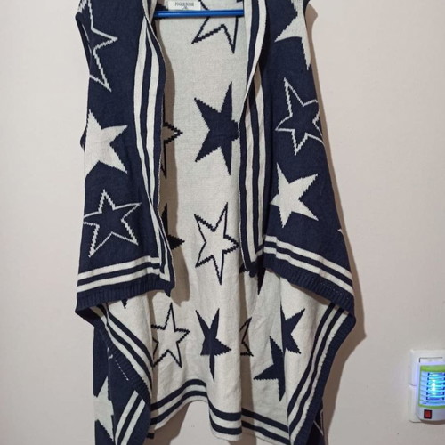 Sleeveless cardigan like new, dark blue and beige, L/XL