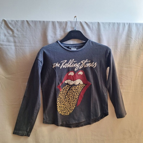 Zara Kids Rolling Stones long sleeve top with leopard print, size 8