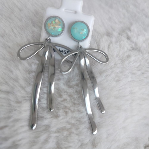 Glitter Ribbon Earrings made of steel, custom order, blue and silver