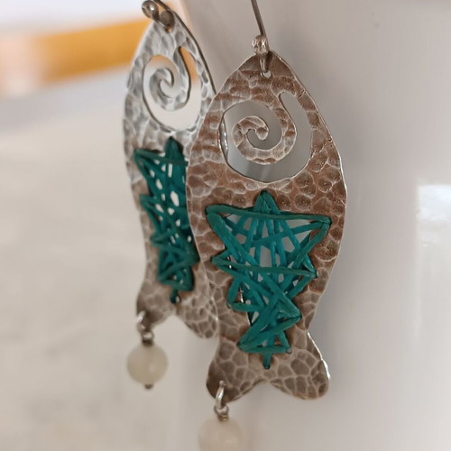 Silver 925 handmade earrings like new with wax thread