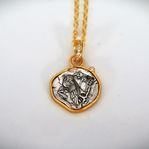 Tetradrachm Athena Owl New Silver Replica Pendant with Chain
