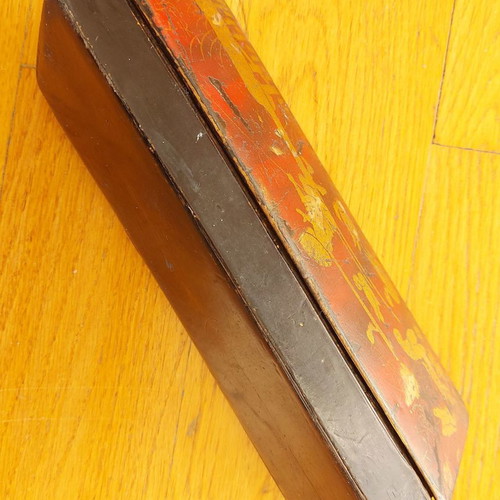 Antique Japanese pen case used, lacquered Papier Mache box