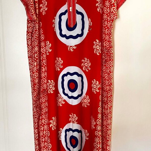 Orange kaftan dress from Ghana, rayon fabric