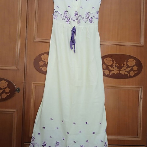 Maxi nightgown yellow with purple embroidered flowers, new, size XL