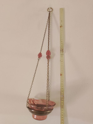 Hanging glass oil lamp used, blown glass, religious