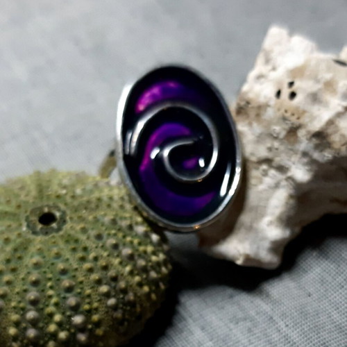 Anthousa Handmade Silver 925 Ring with Purple Enamel New