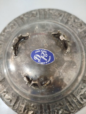 Carved silver-plated fondue used
