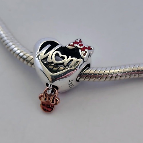 Minnie Mouse Mom Charm heart silver S925 with gold plating new