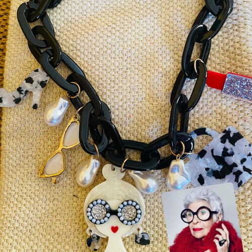 Acrylic charms statement necklace inspired by Iris Apfel, new