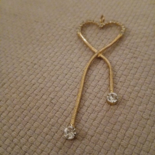Gold heart pendant like new, gold-plated steel with rhinestones
