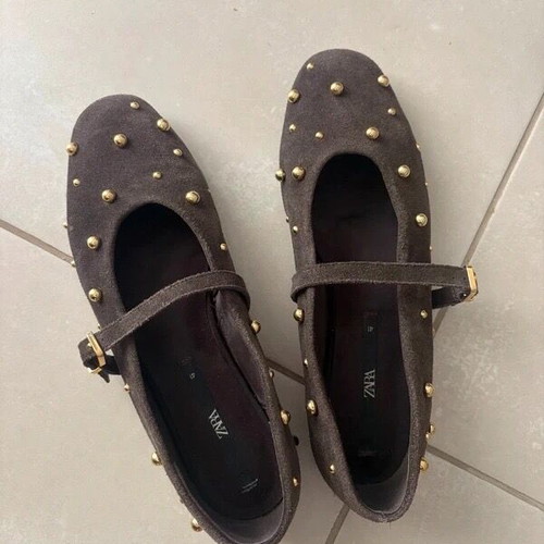 Zara ballerinas like new, brown leather with studs